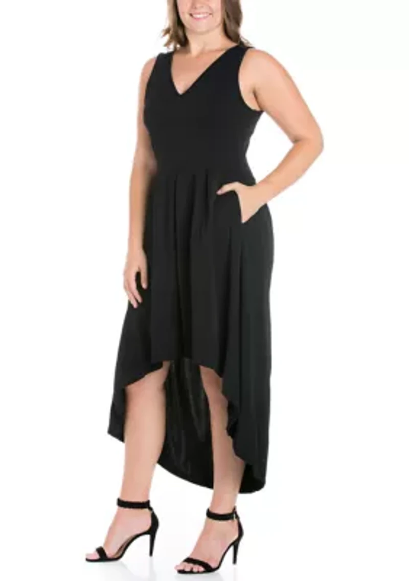 Plus High Low Party Dress with Pockets