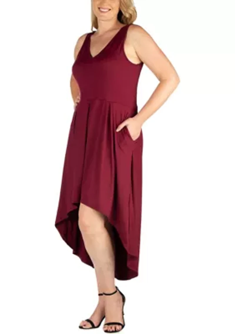 Plus High Low Party Dress with Pockets