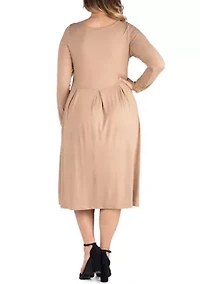Plus Long Sleeve Fit-and-Flare Midi Dress