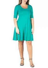 Elbow Sleeve Plus Knee Length Dress