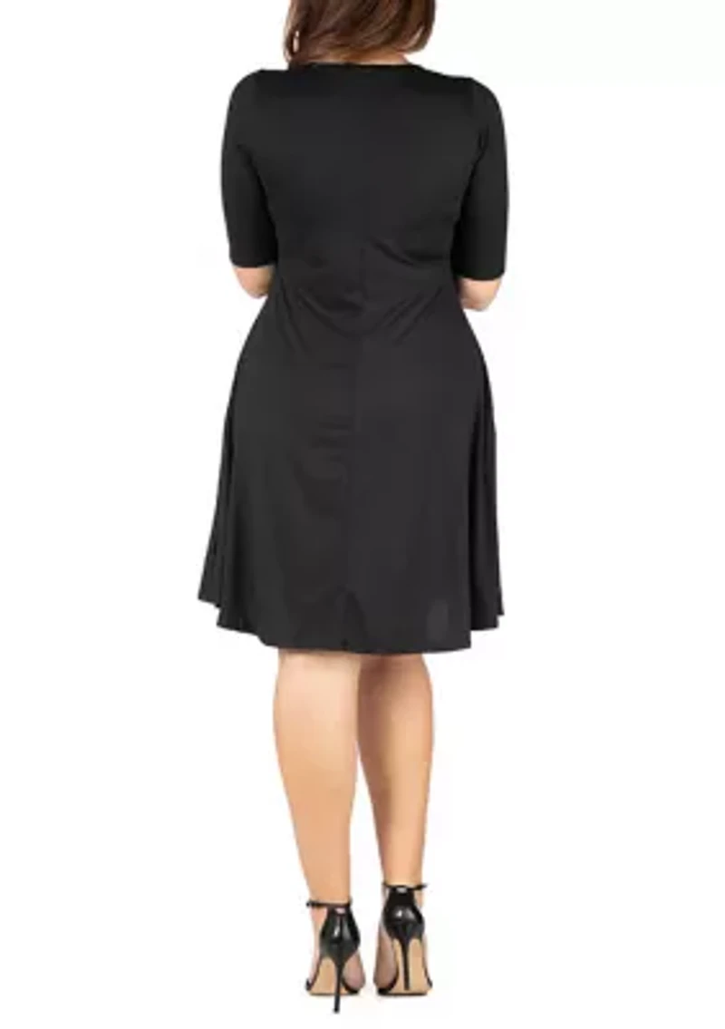 Elbow Sleeve Plus Knee Length Dress