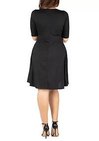 Elbow Sleeve Plus Knee Length Dress