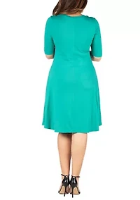 Elbow Sleeve Plus Knee Length Dress
