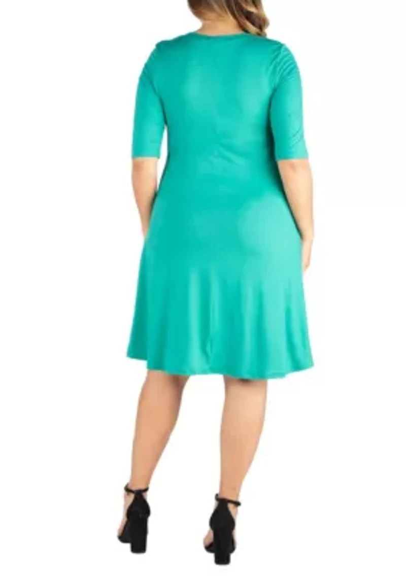 Elbow Sleeve Plus Knee Length Dress