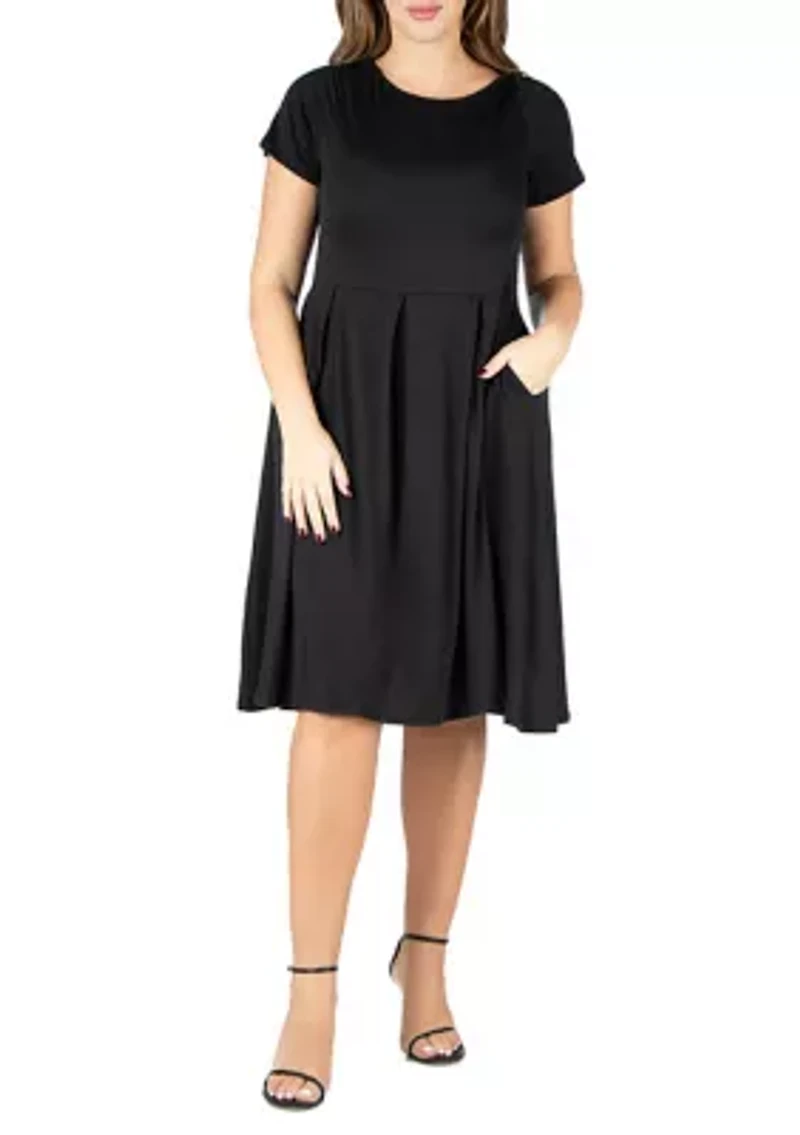 Short Sleeve Plus Midi Skater Dress With Pockets
