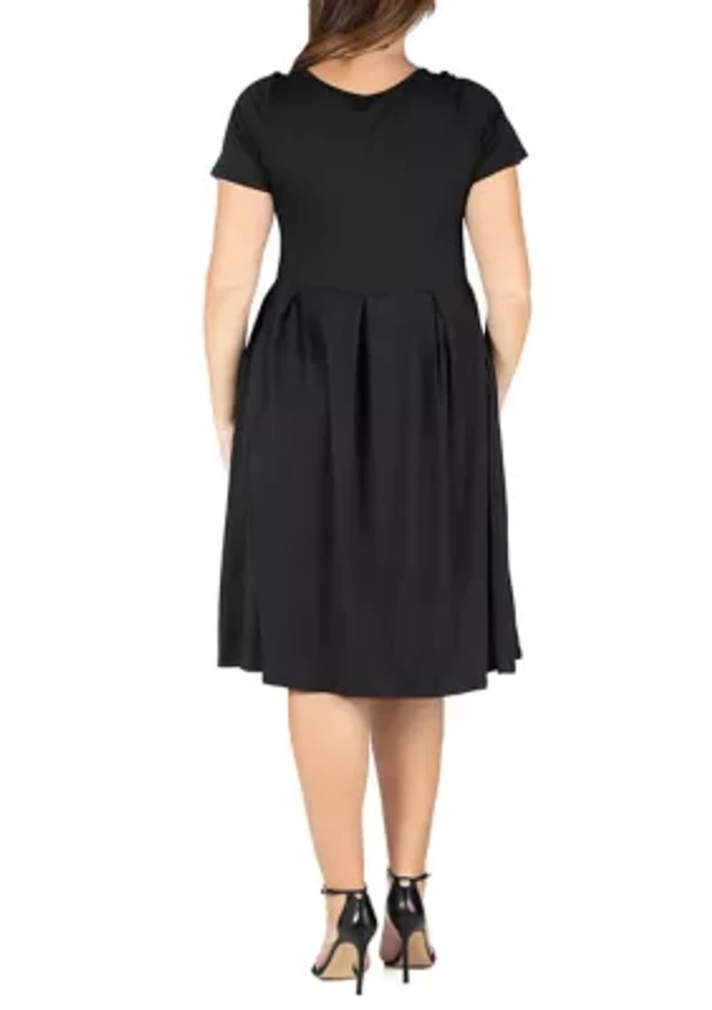 Short Sleeve Plus Midi Skater Dress With Pockets