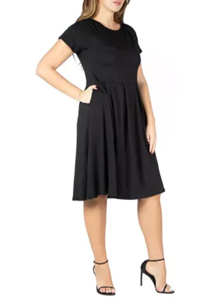 Short Sleeve Plus Midi Skater Dress With Pockets