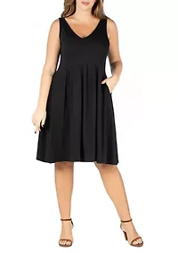 Plus Sleeveless Midi  Fit and Flare Pocket Dress