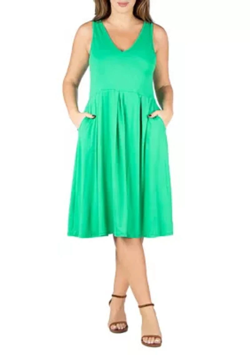 Plus Sleeveless Midi Fit and Flare Pocket Dress