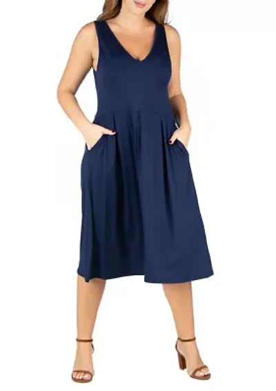 Plus Sleeveless Midi  Fit and Flare Pocket Dress
