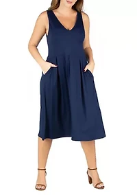 Plus Sleeveless Midi  Fit and Flare Pocket Dress