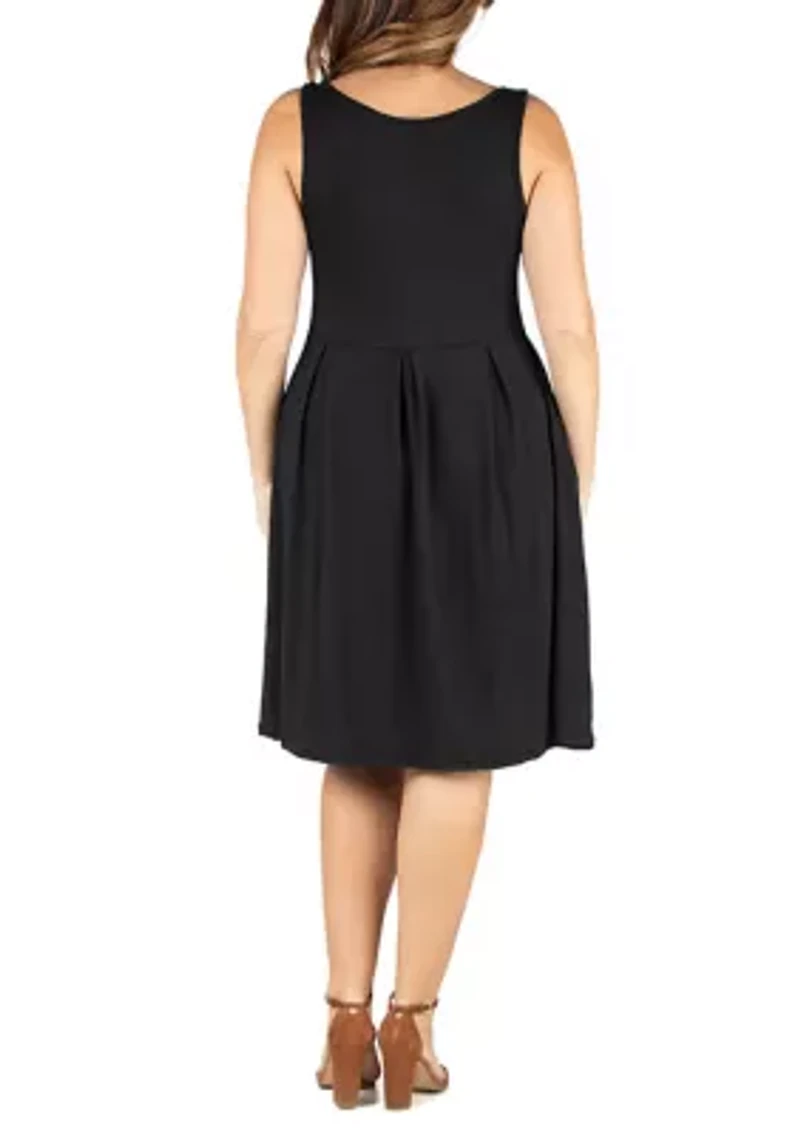 Plus Sleeveless Midi  Fit and Flare Pocket Dress