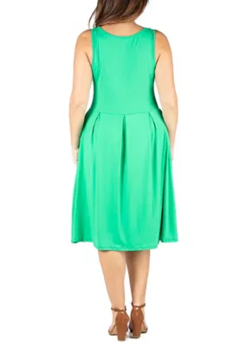 Plus Sleeveless Midi Fit and Flare Pocket Dress