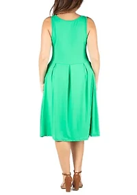Plus Sleeveless Midi  Fit and Flare Pocket Dress