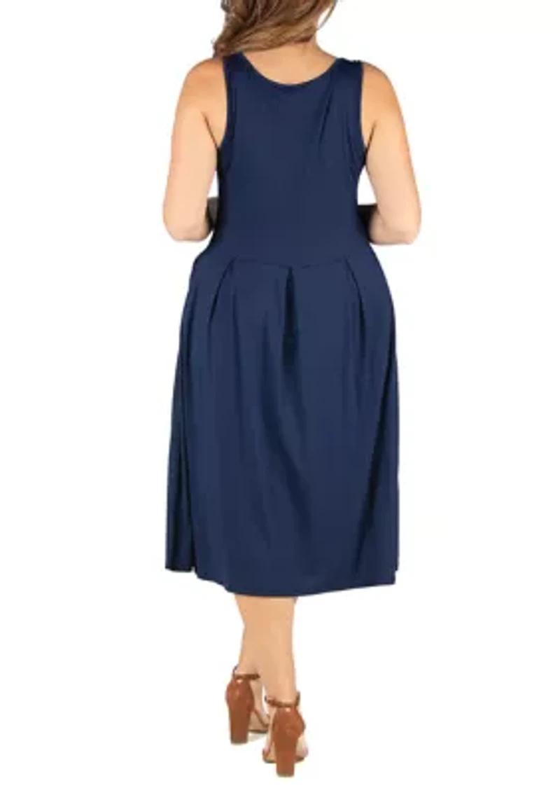 Plus Sleeveless Midi  Fit and Flare Pocket Dress