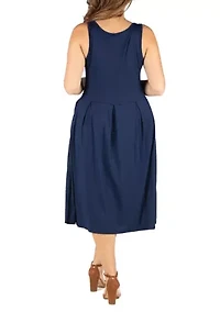 Plus Sleeveless Midi  Fit and Flare Pocket Dress