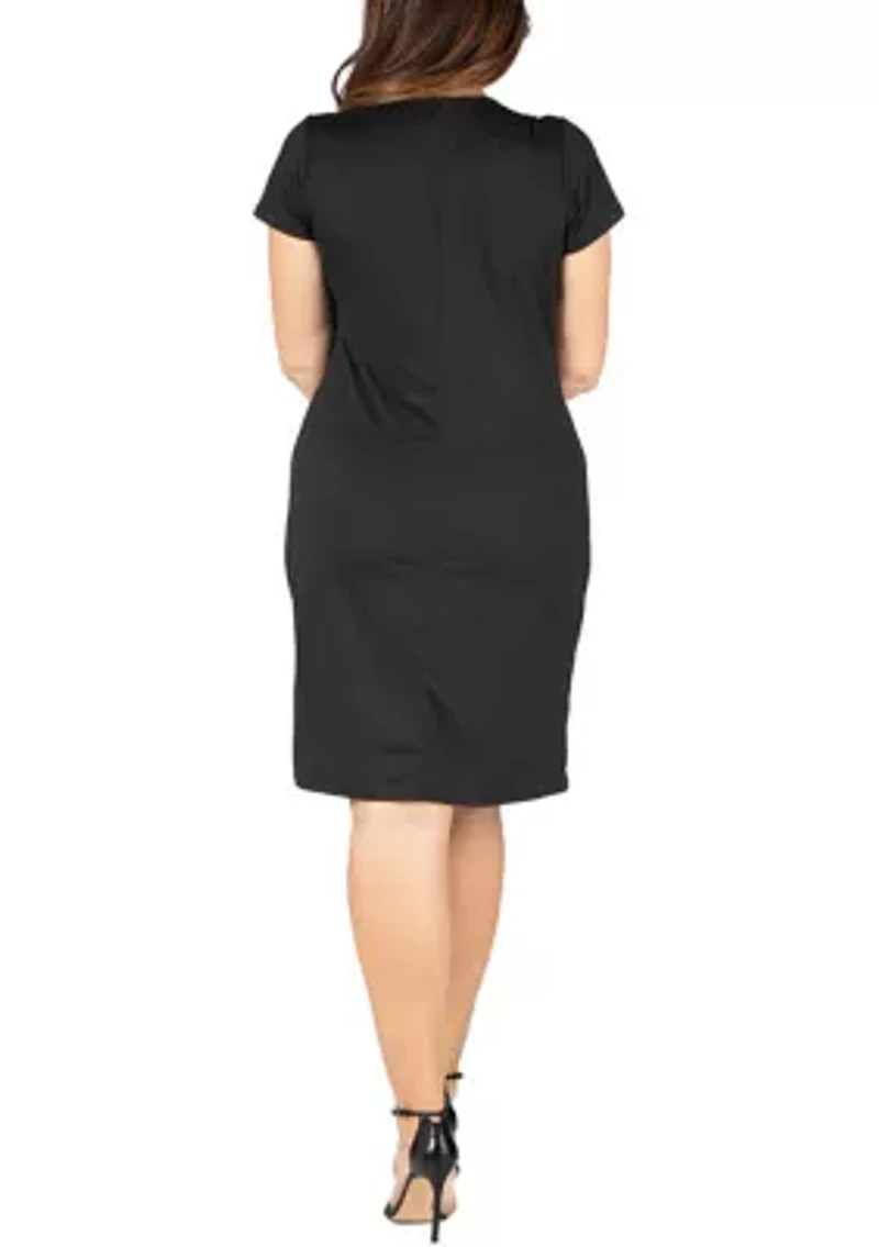 Short Sleeve V Neck Plus Faux Wrap Dress