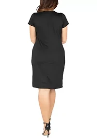 Short Sleeve V Neck Plus Faux Wrap Dress