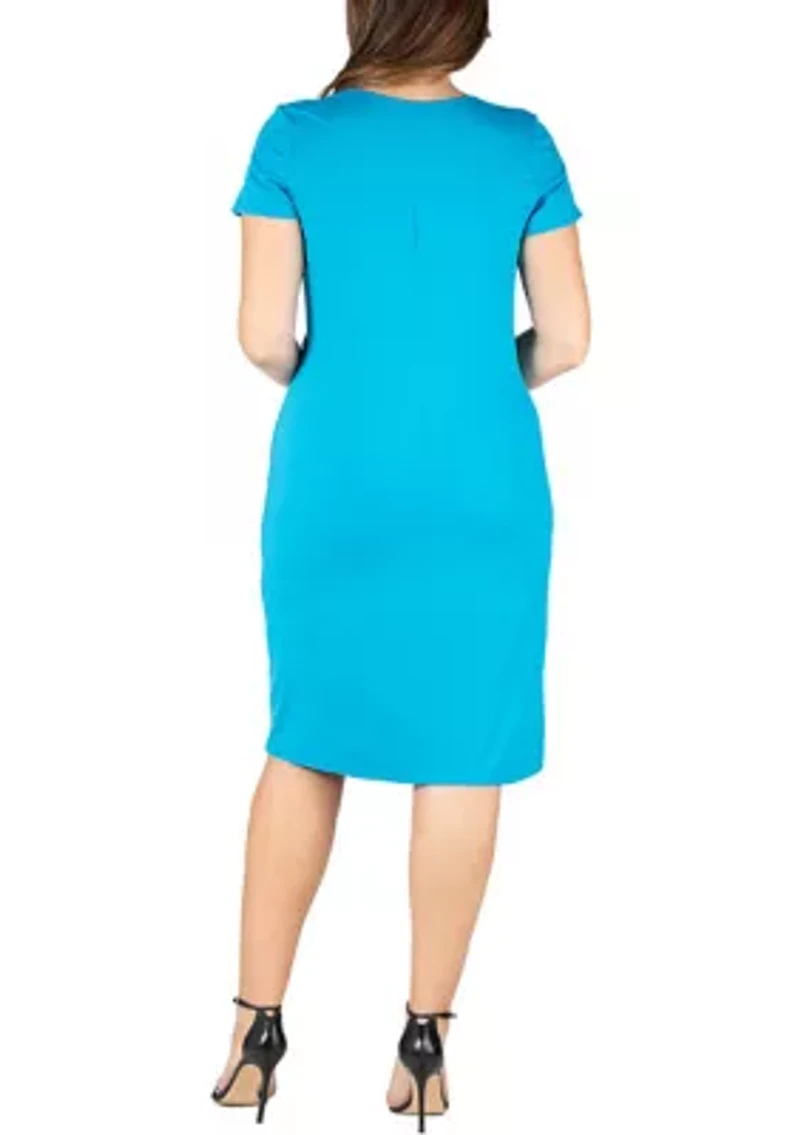 Short Sleeve V Neck Plus Faux Wrap Dress