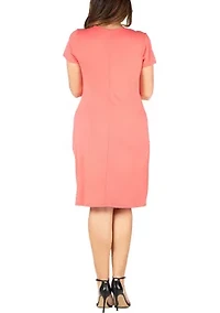 Short Sleeve V Neck Plus Faux Wrap Dress