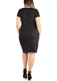 Short Sleeve V Neck Plus Faux Wrap Dress