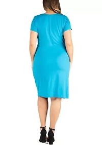 Short Sleeve V Neck Plus Faux Wrap Dress