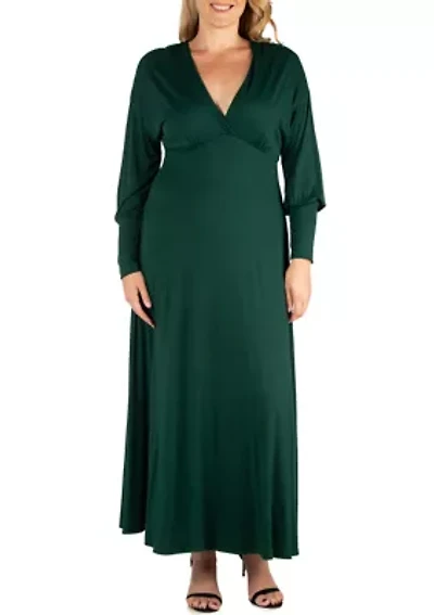 Plus V-Neck Long Sleeve Maxi Dress