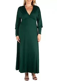 Plus V-Neck Long Sleeve Maxi Dress