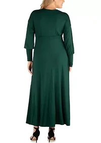 Plus V-Neck Long Sleeve Maxi Dress