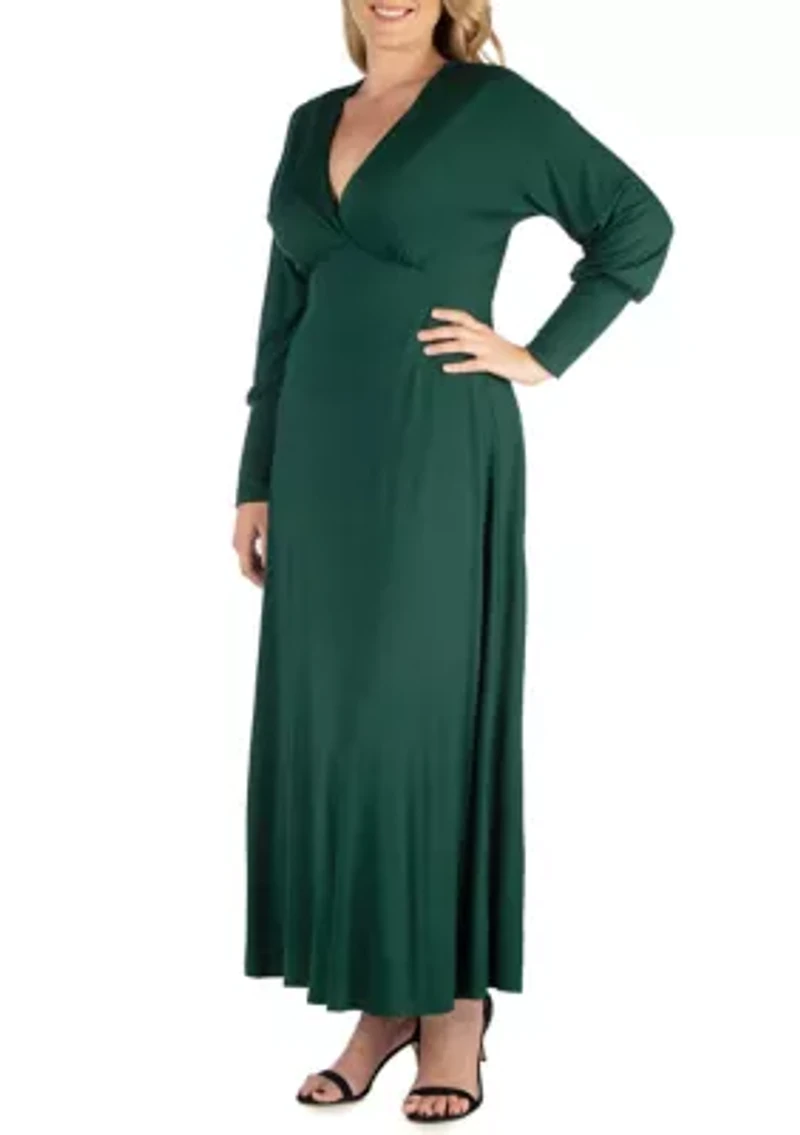 Plus V-Neck Long Sleeve Maxi Dress