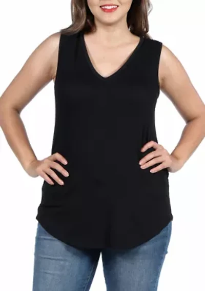 Plus V Neck Sleeveless Rounded Hemline Top