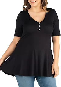 Plus Elbow Sleeve Henley  Tunic Top