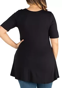 Plus Elbow Sleeve Henley  Tunic Top