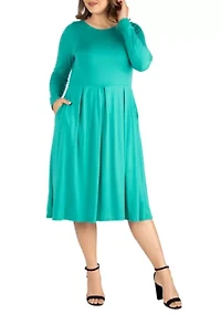 Plus Long Sleeve Fit and Flare Midi Dress