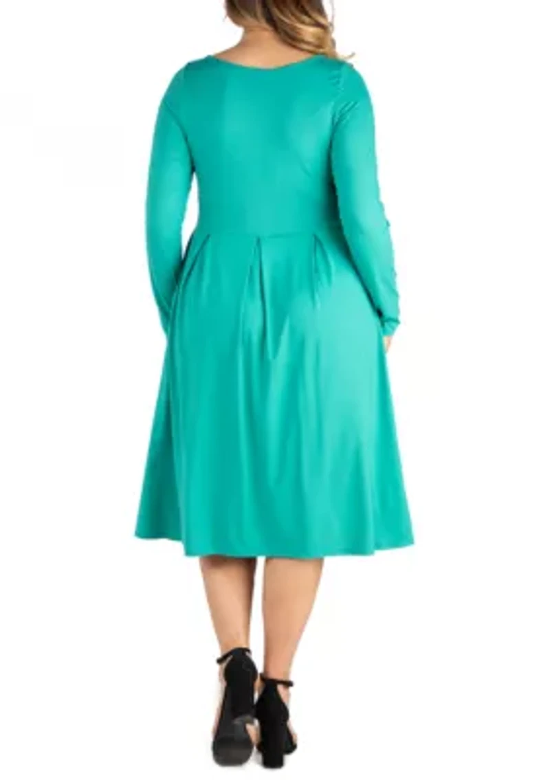 Plus Long Sleeve Fit and Flare Midi Dress