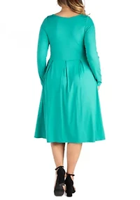 Plus Long Sleeve Fit and Flare Midi Dress