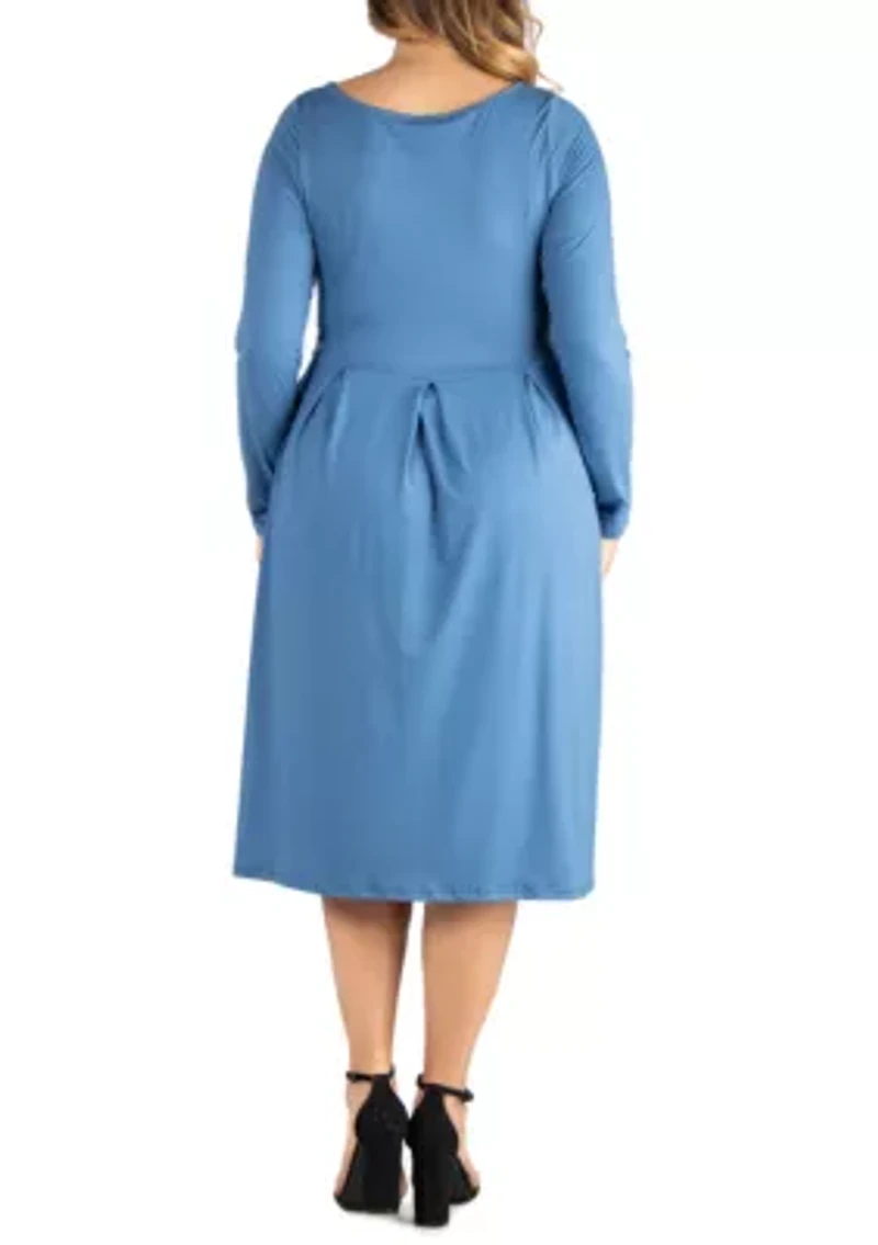 Plus Long Sleeve Fit and Flare Midi Dress