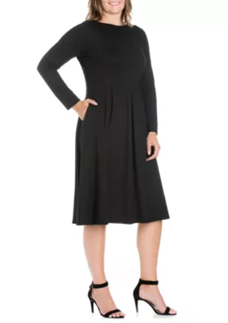 Plus Long Sleeve Fit and Flare Midi Dress