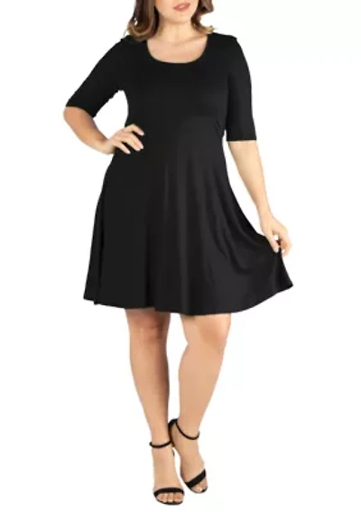 Plus Elbow Sleeve Knee Length Dress