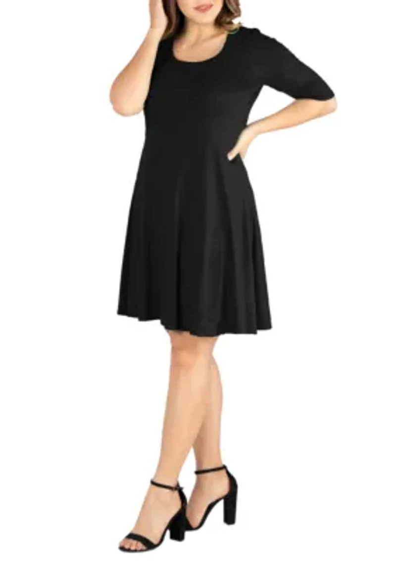 Plus Elbow Sleeve Knee Length Dress