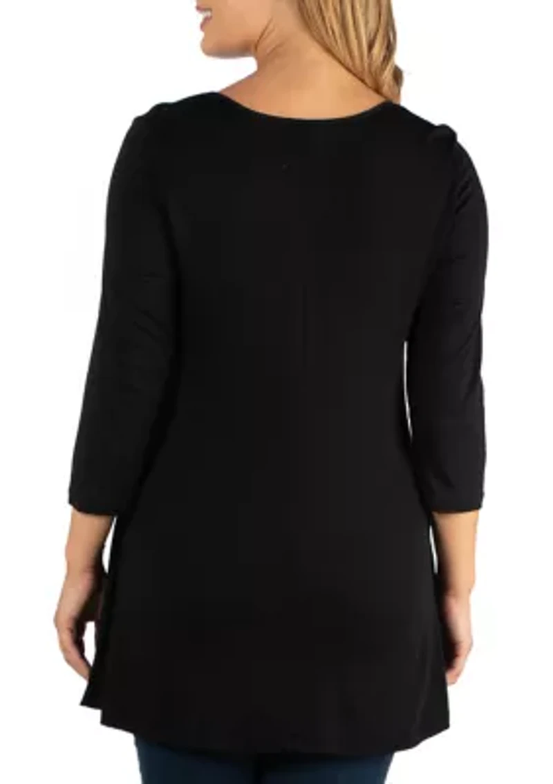 Plus 3/4 Sleeve V-Neck Tunic Top