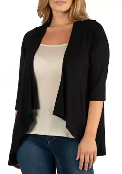 Plus Elbow Length Sleeve Open Cardigan