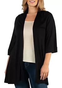 Plus Open Front Elbow Length Sleeve Cardigan