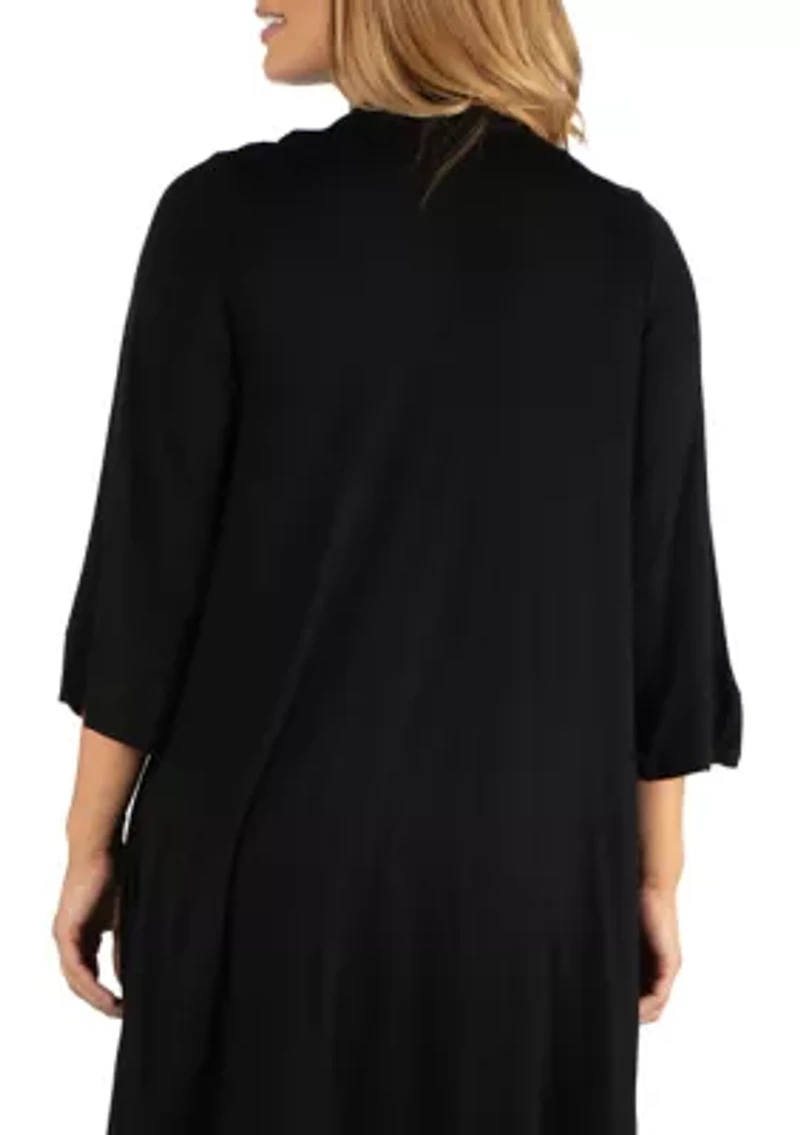 Plus Open Front Elbow Length Sleeve Cardigan