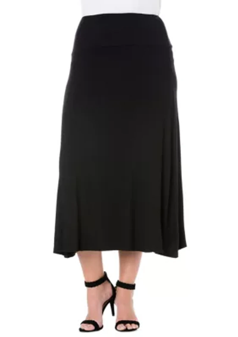 Plus Elastic Waist Solid Color Maxi Skirt