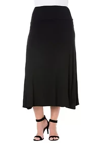 Plus Elastic Waist Solid Color Maxi Skirt