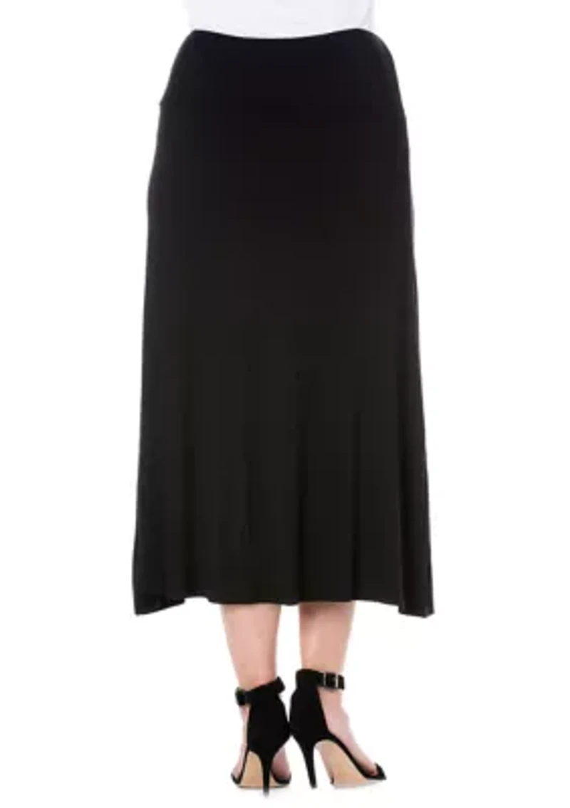 Plus Elastic Waist Solid Color Maxi Skirt