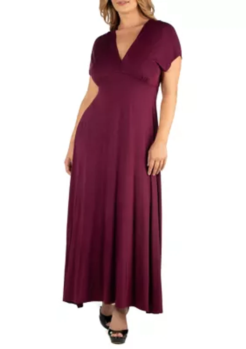 Plus Empire Waist V-Neck Maxi Dress