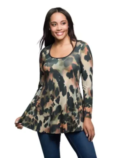 Womens Multiprint Long Sleeve Scoop Neck A Line Top