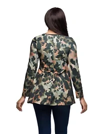 Womens Multiprint Long Sleeve Scoop Neck A Line Top